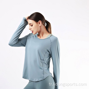 Rahat Kadın Spor Salonu Gömlek Uzun Kollu Yoga Top
